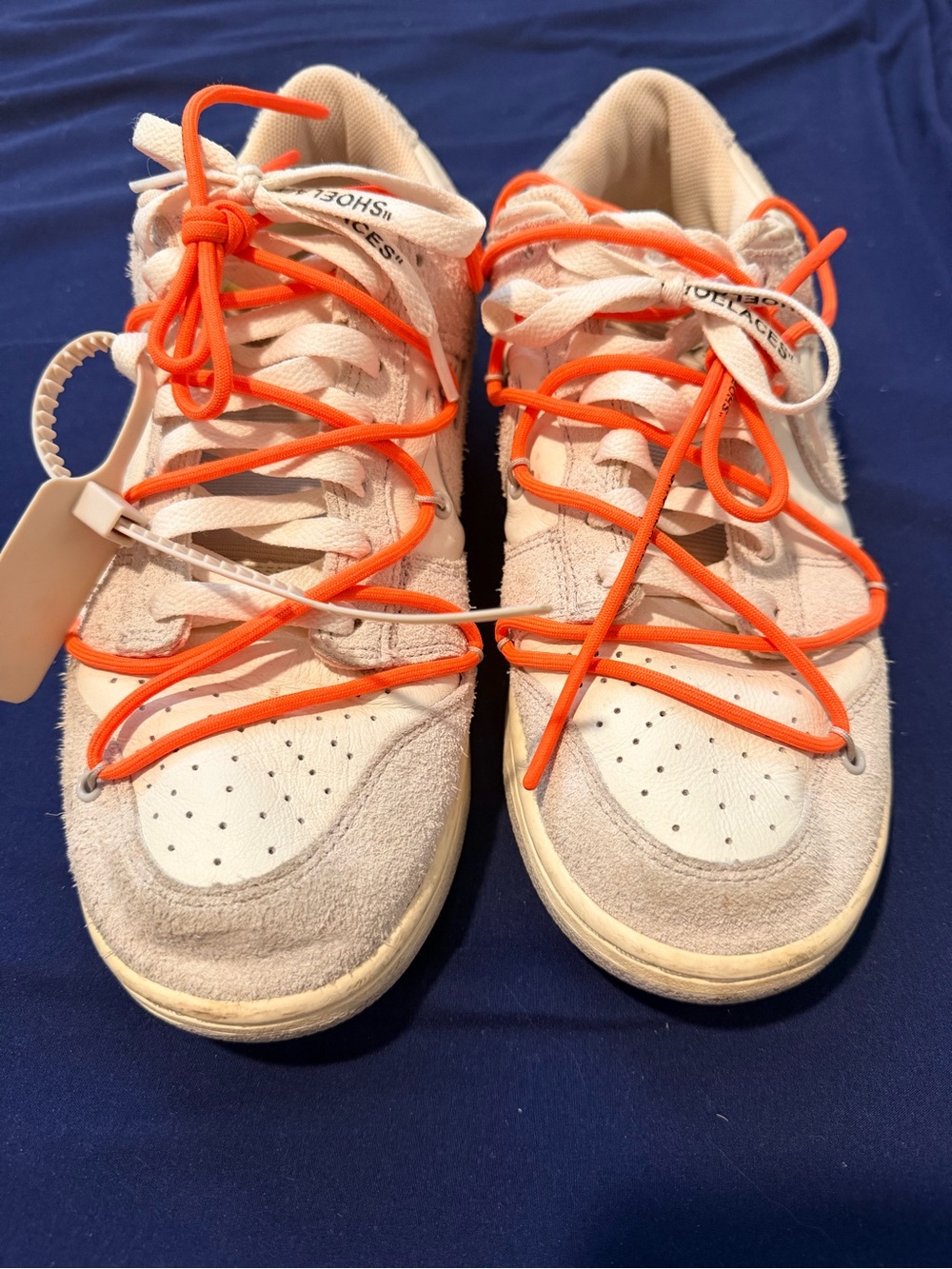 Off-White x Nike Men’s Cream Suede Sneakers with Orange Accent Lot 11/50